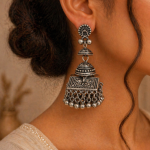 Oxidized Silver Statement Earrings