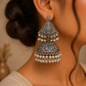 Oxidized Silver Classic Jhumka Earrings