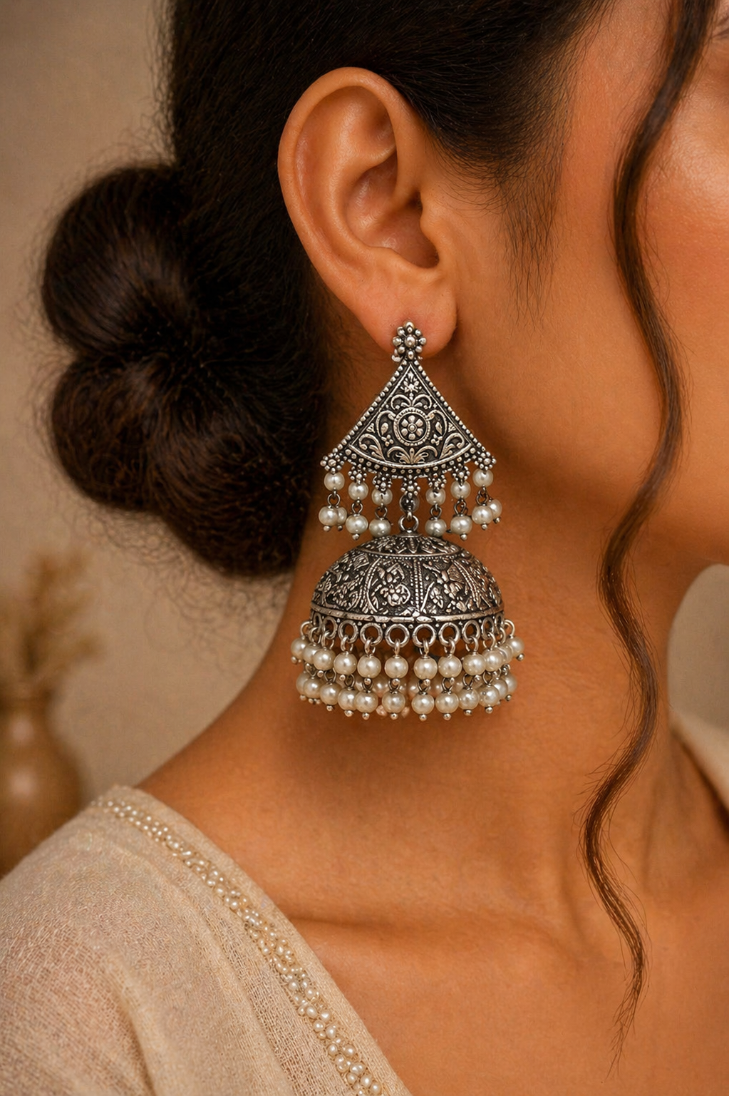 Oxidized Silver Classic Jhumka Earrings