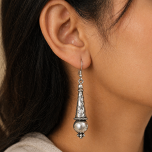 Oxidized Silver Long Drop Earrings