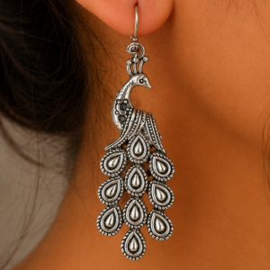 Premium Handcrafted Oxidized GS Metal Peacock-Shaped Earrings | Traditional Ethnic Jewellery