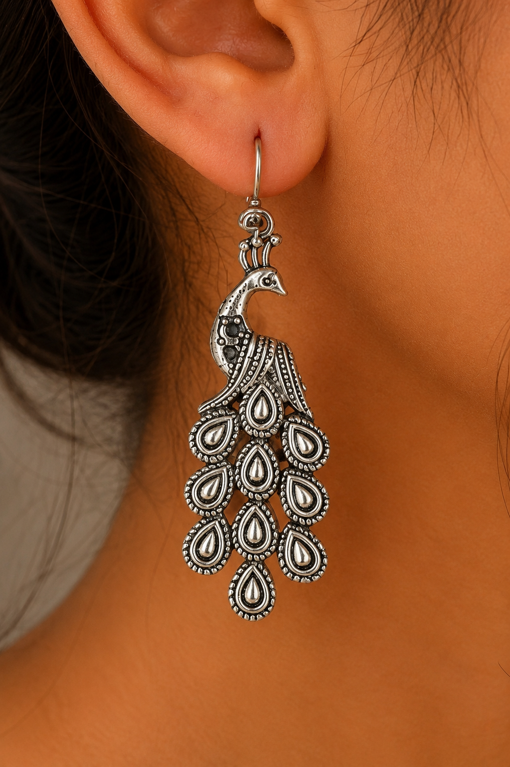 Premium Handcrafted Oxidized GS Metal Peacock-Shaped Earrings | Traditional Ethnic Jewellery