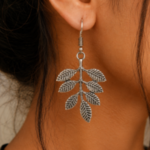 Premium Handcrafted Oxidized GS Metal Leaf-Shaped Drop Earrings | Lightweight Boho Jewellery