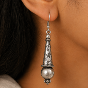 Premium Oxidized GS Metal Engraved Long Drop Earrings | Traditional Ethnic Jewellery