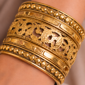 Premium Gold-Tone GS Metal Filigree Statement Bangle | Traditional Ethnic Jewellery