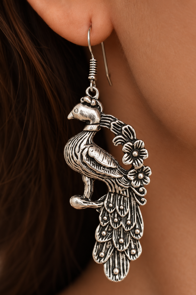 Premium Handcrafted Oxidized GS Metal Peacock Earrings | Traditional Ethnic Statement Jewellery