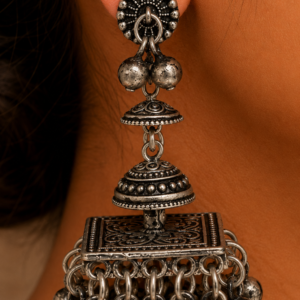 Premium Oxidized GS Metal Temple Jhumka Earrings with Ghungroo Drops | Statement Ethnic Jewellery