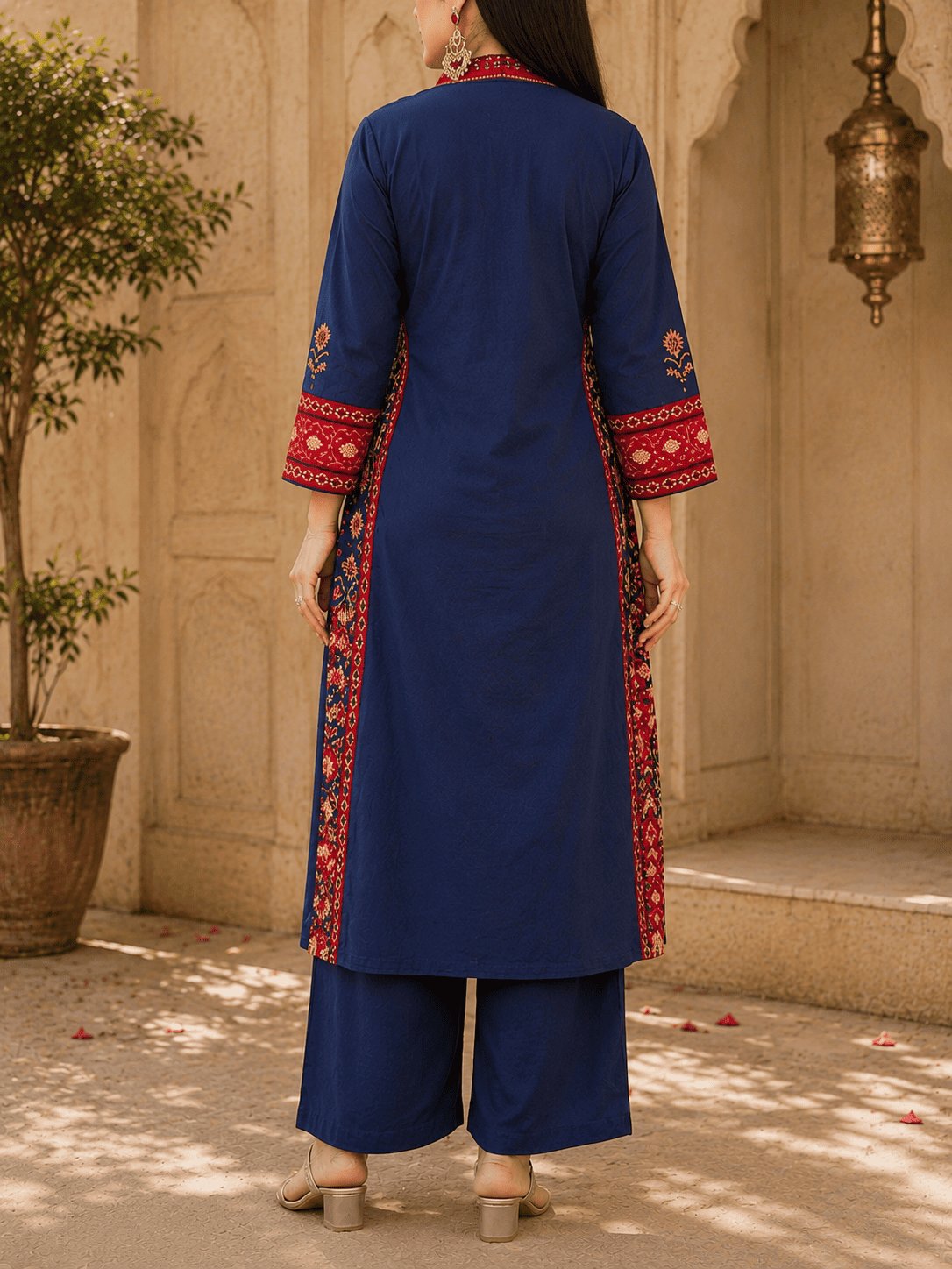 Pure Cotton Embroidered Kurti Set with Pants & Dupatta - Image 2