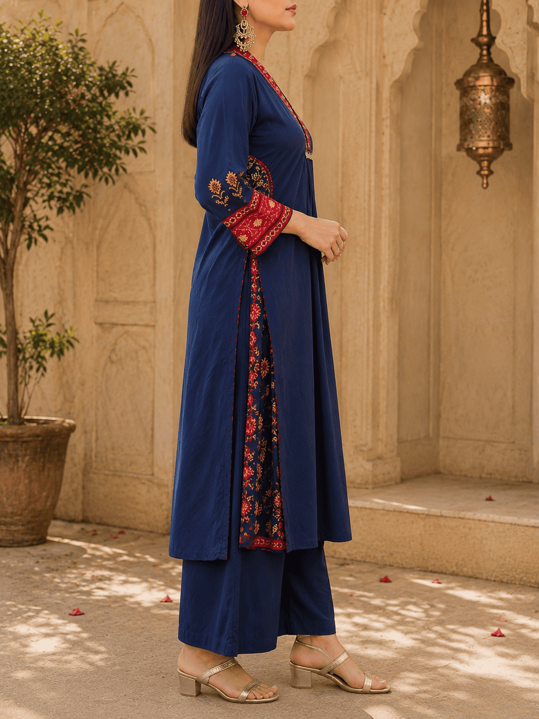 Pure Cotton Embroidered Kurti Set with Pants & Dupatta - Image 4