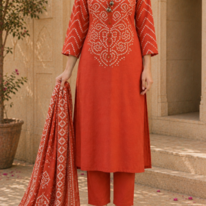 Pure Cotton Bandhani Printed Kurta Set with Palazzos & Dupatta
