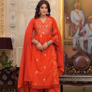 Pure Cotton Embroidered Designer Kurti Set with Palazzo & Dupatta