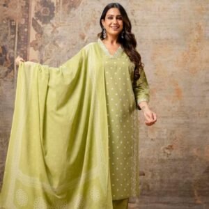 Cotton 60x60 Bandhej Discharge Print Kurti Set with Dupatta