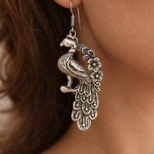 Oxidized Silver Peacock Earrings (GS Metal)