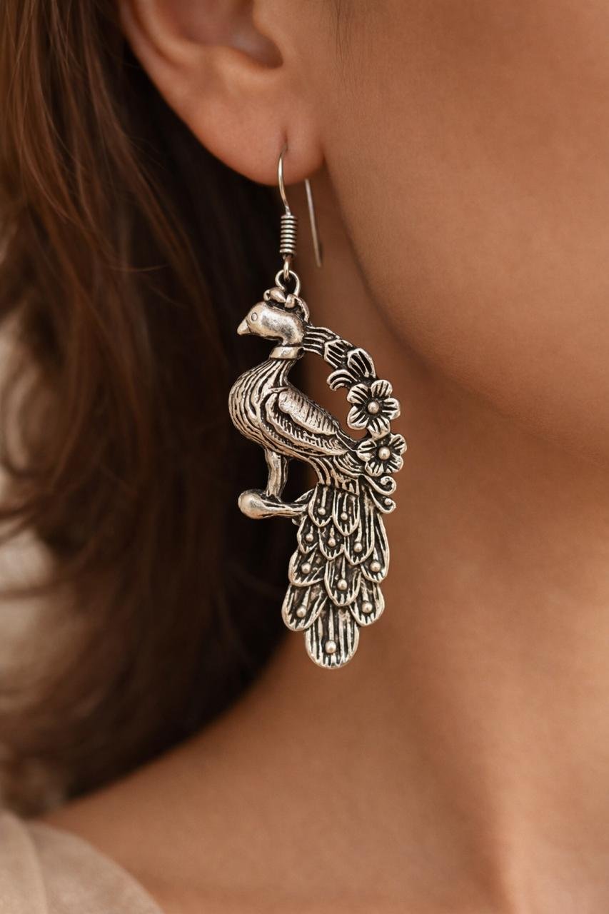 Oxidized Silver Peacock Earrings (GS Metal)