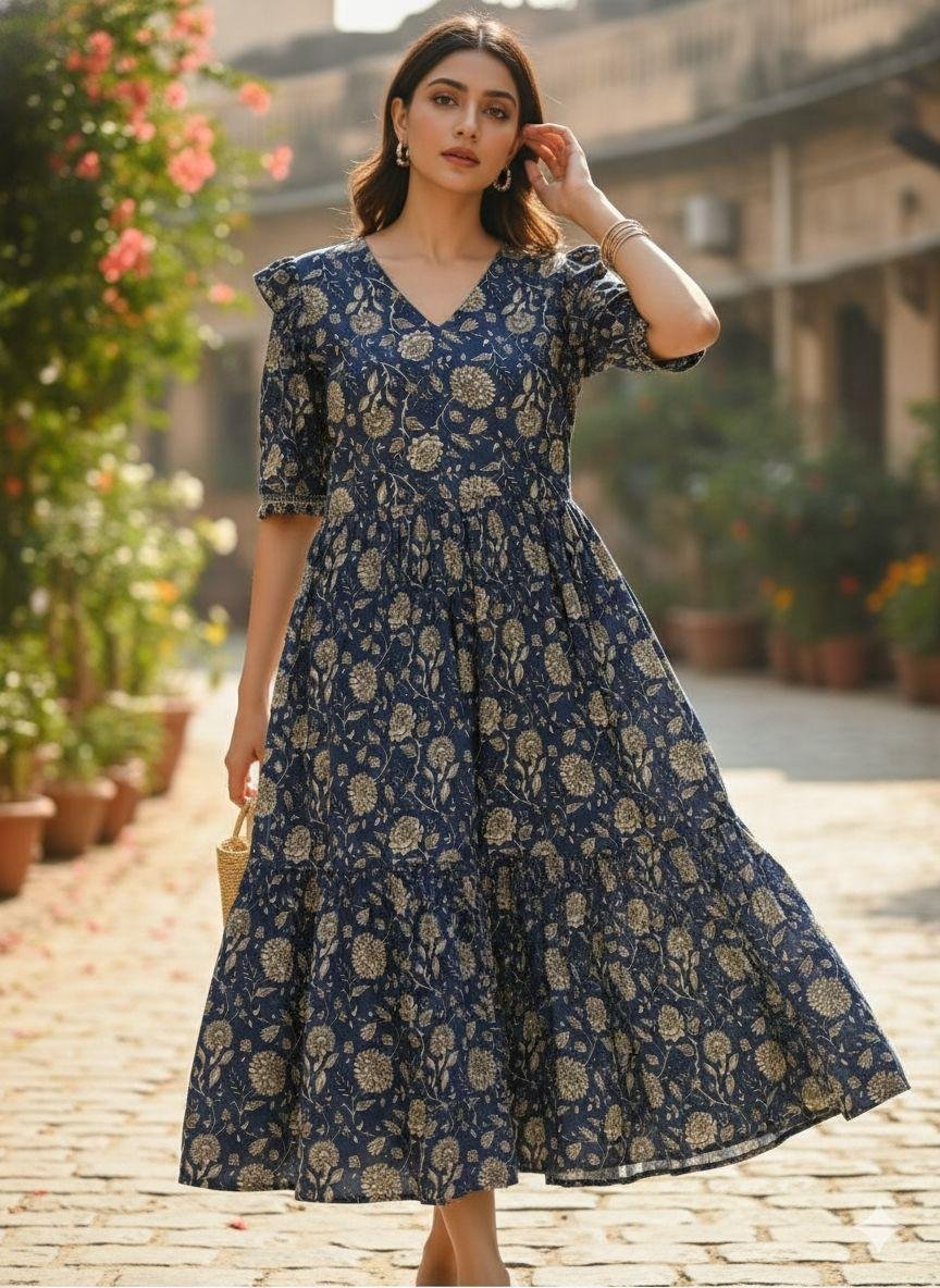 Pure Cotton Midi Dress with Side Pocket