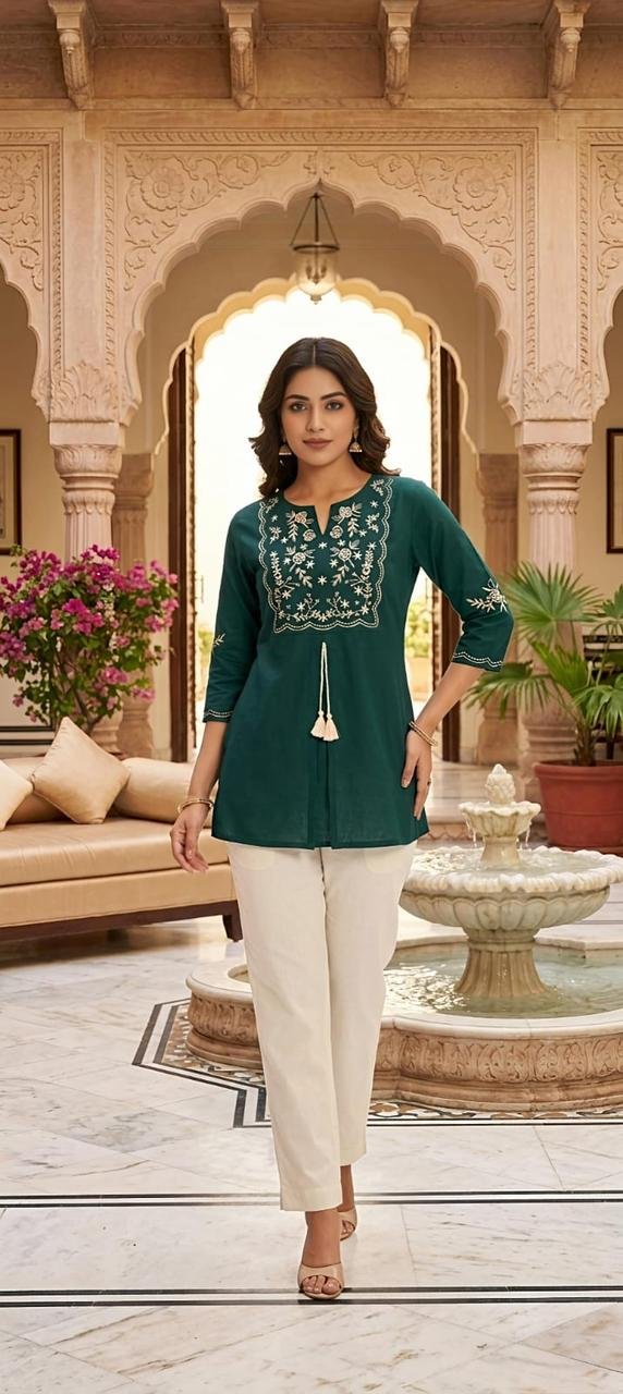 Embroidered Short Kurti Tunic Top