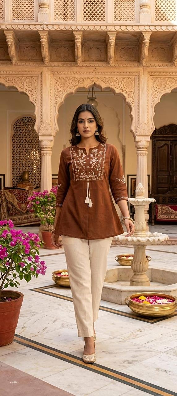 Embroidered Short Kurti Tunic Top - Image 2