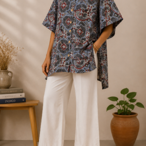 Pink Ajrakh-Inspired Pure Cotton Oversized Shirt Tunic