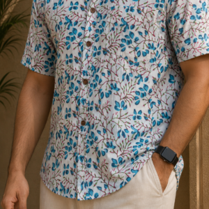White Floral Vine Pure Cotton Big Size Shirt