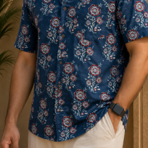 Indigo Floral Sanganeri Pure Cotton Big Size Shirt