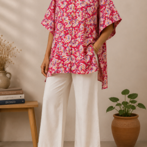 Women’s Rani Pink Ajrakh-Inspired Oversized Cotton Shirt Tunic