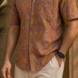 Mocha Floral Vine Pure Cotton Big Size Shirt