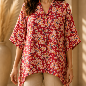 Premium Pure Cotton Floral Printed Kaftan Top | Relaxed Fit | Resort Wear