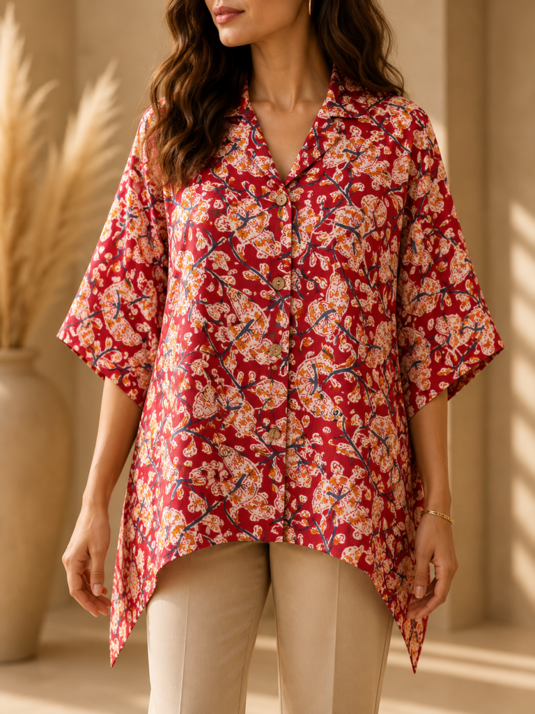 Premium Pure Cotton Floral Printed Kaftan Top | Relaxed Fit | Resort Wear