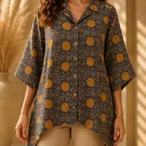 Premium Pure Cotton Floral Printed Kaftan Top | Relaxed Fit | Resort Wear