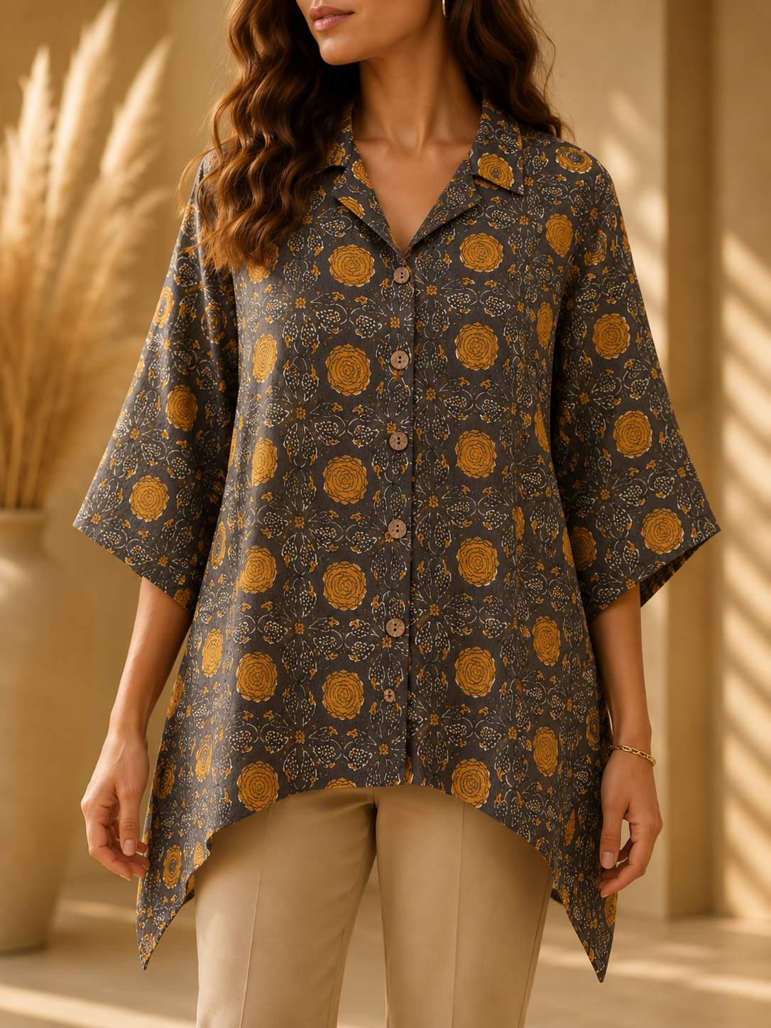 Premium Pure Cotton Floral Printed Kaftan Top | Relaxed Fit | Resort Wear