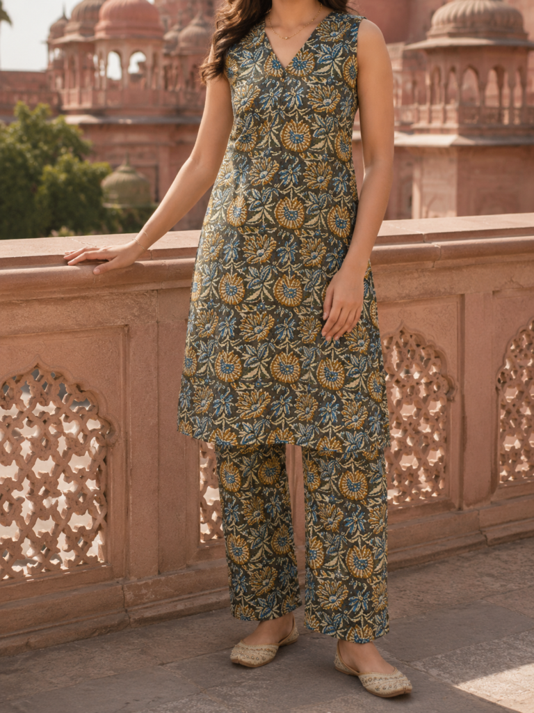 Charcoal Floral Convertible Cotton Co-Ord Set