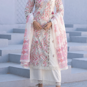 Ivory Paisley Embroidered Pure Cotton Kurti Set with Dupatta