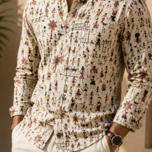 Ivory Warli Art Premium Cotton Shirt