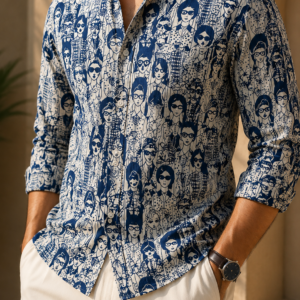 Ivory Urban Sketch Printed Cotton Shirt