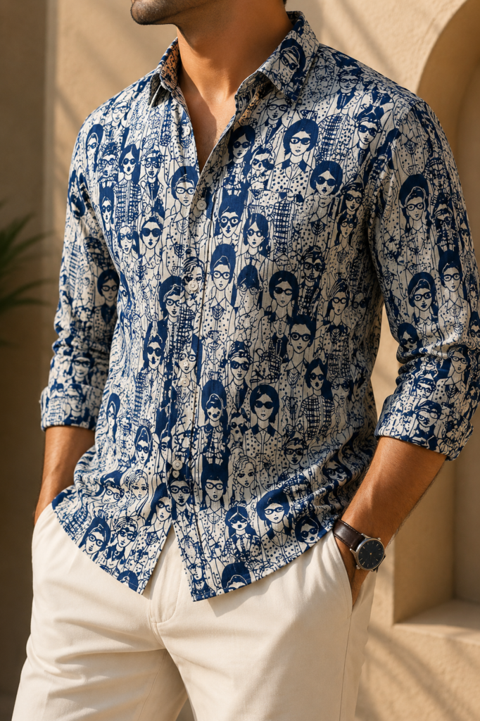 Ivory Urban Sketch Printed Cotton Shirt
