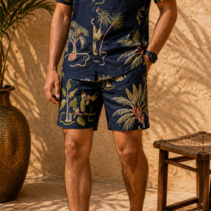 Navy Tropical Cotton Co-ord Set for Men