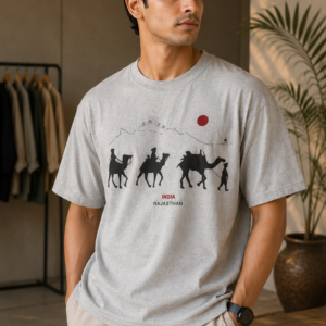 Unisex Grey Tee – Desert Caravan Graphic Edition