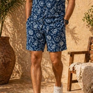 Navy Floral Resort Cotton Co-ord Set for Men
