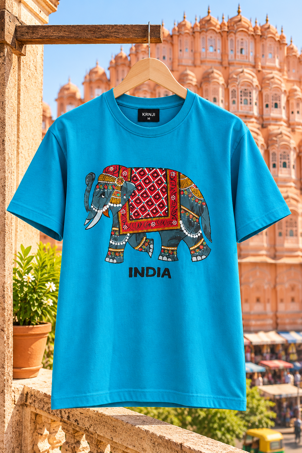 Premium Turquoise Unisex Graphic T-Shirt with Traditional Indian Elephant Artwork