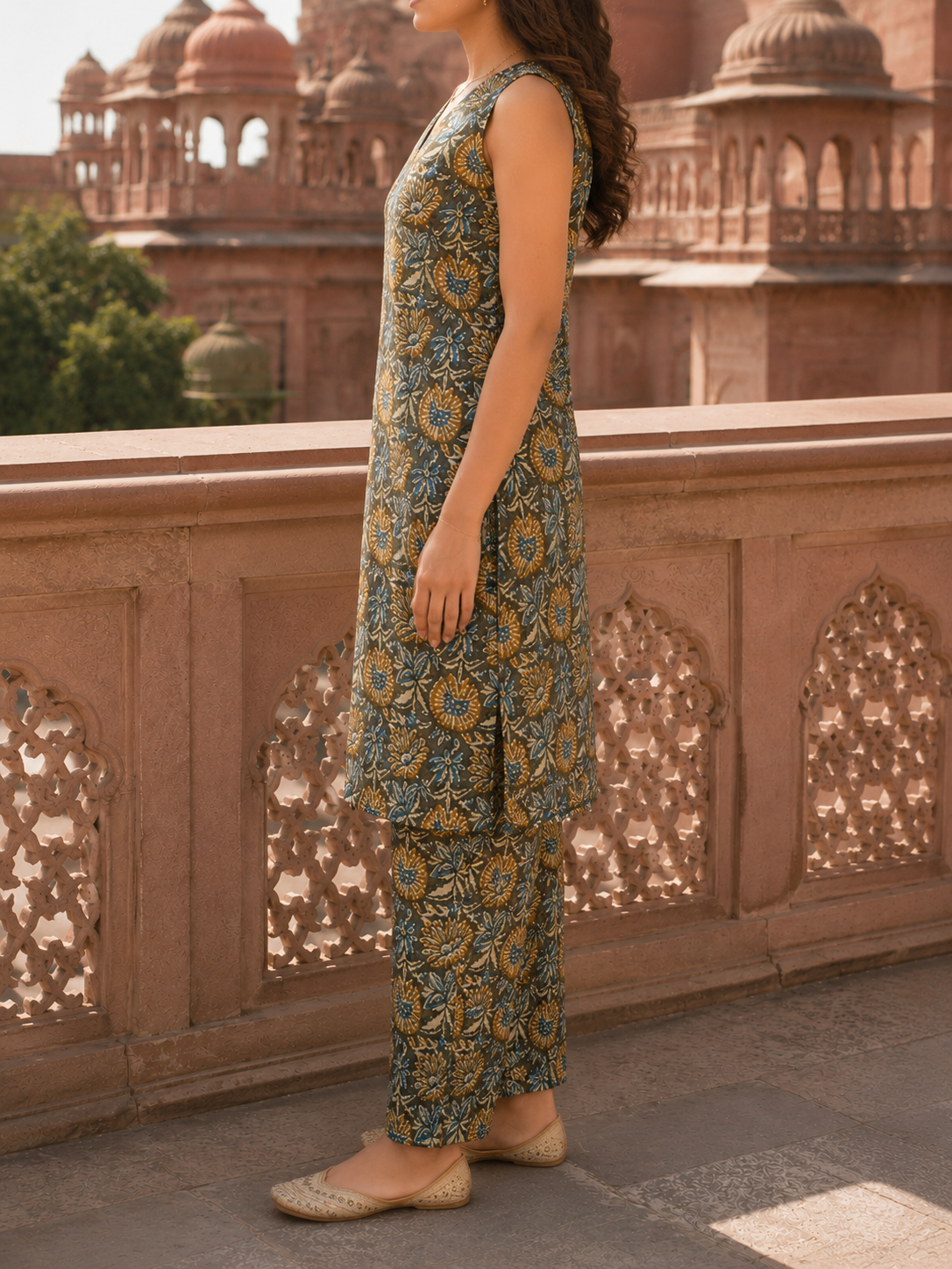 Charcoal Floral Convertible Cotton Co-Ord Set - Image 3