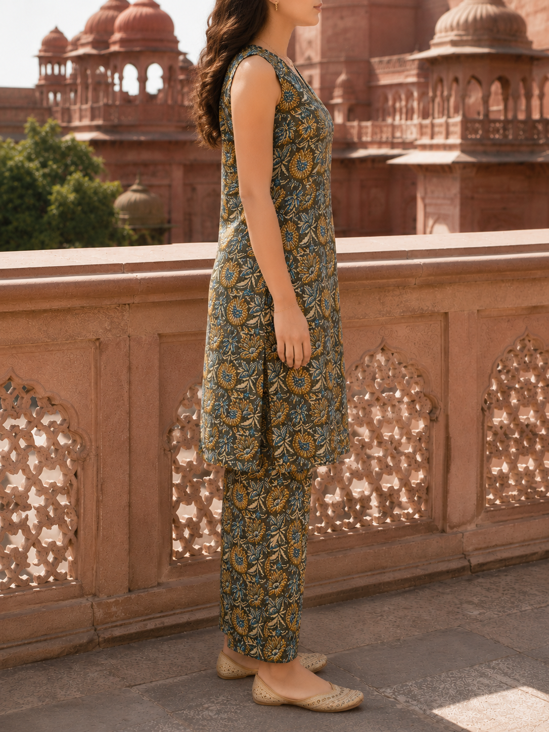 Charcoal Floral Convertible Cotton Co-Ord Set - Image 4