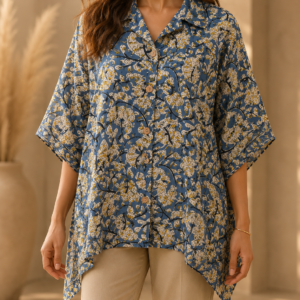 Premium Pure Cotton Floral Printed Kaftan Top | Relaxed Fit | Resort Wear