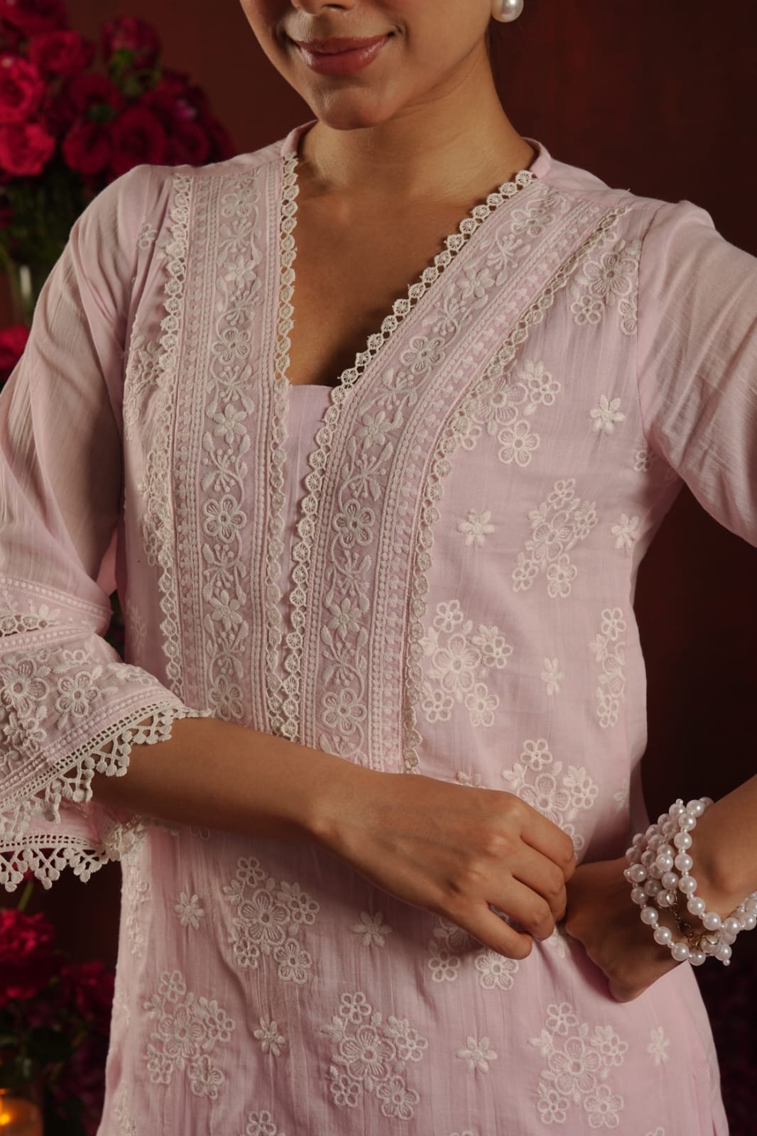 Pure Cotton Schiffli Embroidered Co-ord Set – Pastel Pink - Image 8