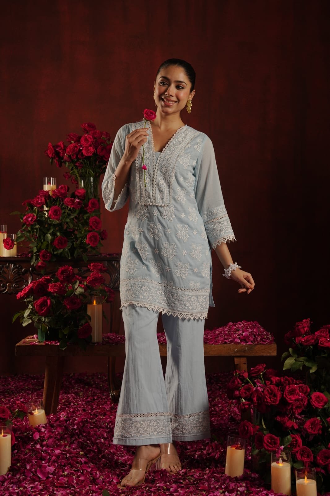 Pure Cotton Schiffli Embroidered Co-ord Set – Pastel Pink - Image 7