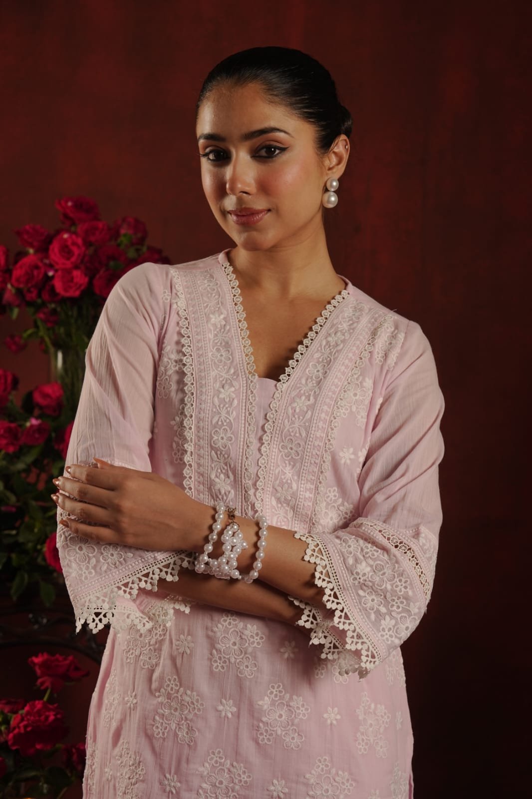 Pure Cotton Schiffli Embroidered Co-ord Set – Pastel Pink - Image 6