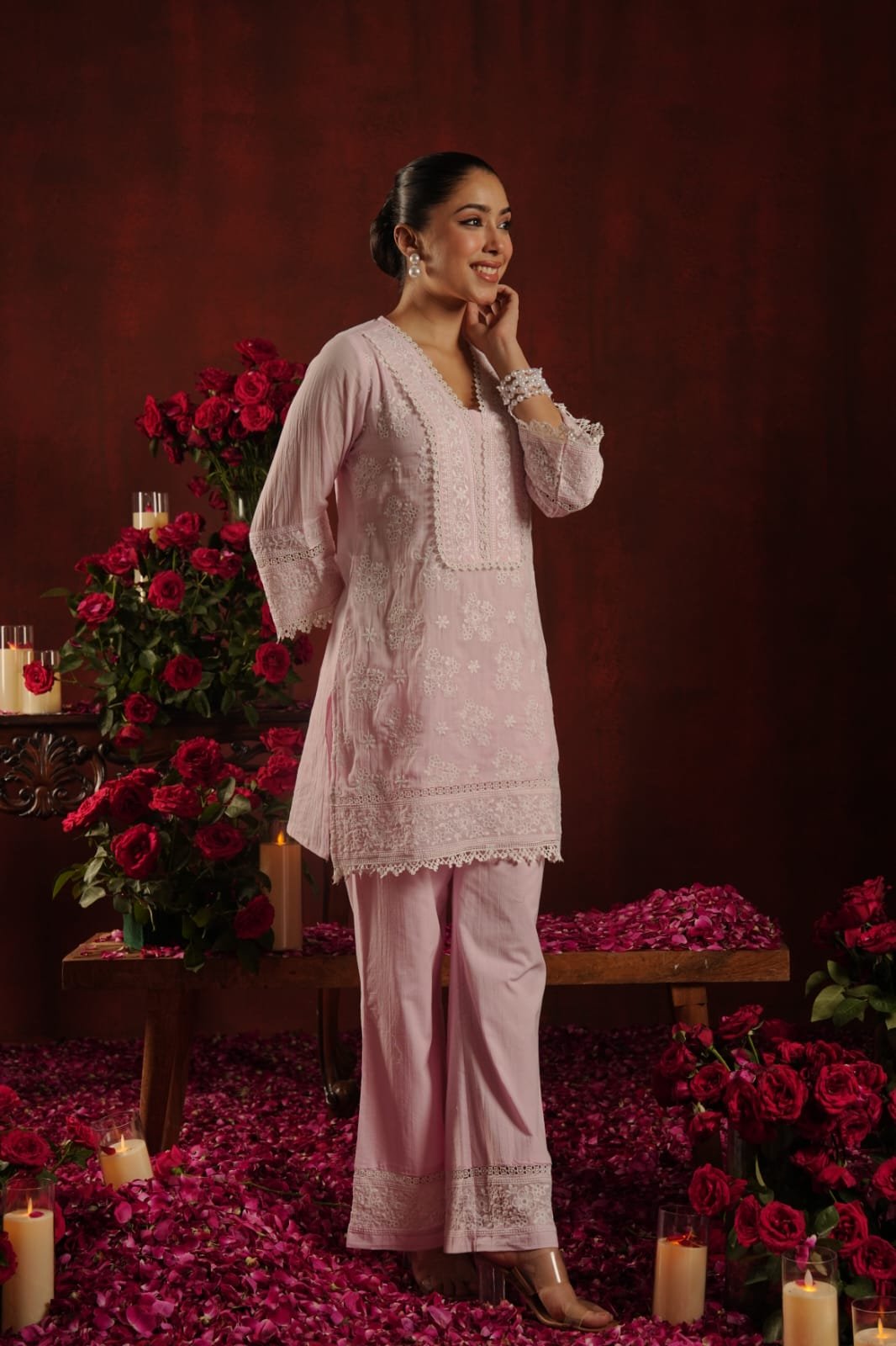 Pure Cotton Schiffli Embroidered Co-ord Set – Pastel Pink - Image 5