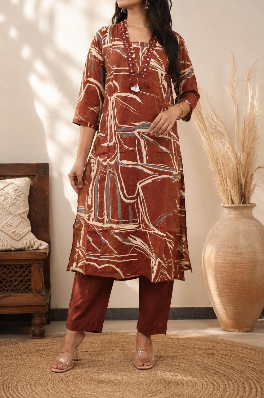 Premium Kurta Set with Pant – Rustic Mocha Brown