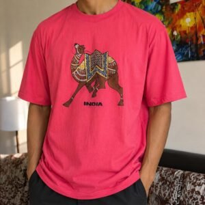 Unisex Red Tee – Graphic Handprint Camel Edition