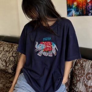 Unisex Navy Tee – Graphic Embroidery Elephant Edition
