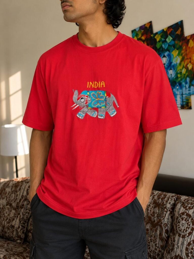 Red Tee – Graphic Embroidery Elephant Edition